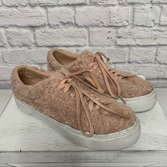 Zara Pink Faux Sherpa Lace Up Platform Fashion Sneakers - Picture 8 of 16